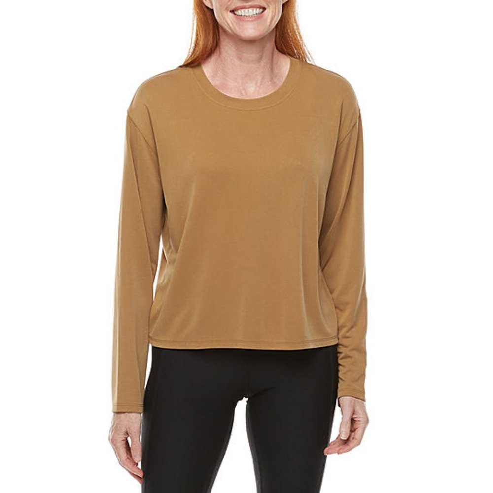 NEW Stylus XL Brown Long Sleeve Drop Shoulder Tee Soft Top